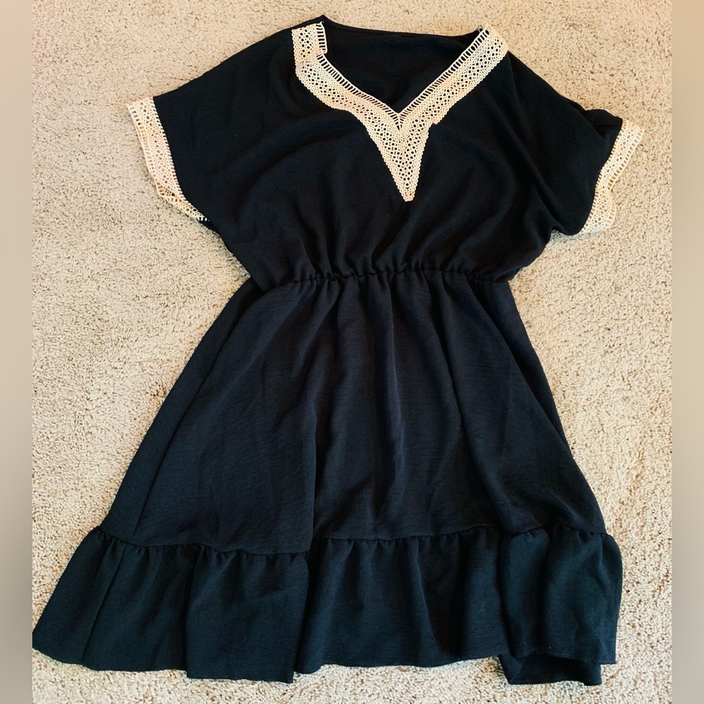 SHEIN Black Smocked Peplum Midi Dress